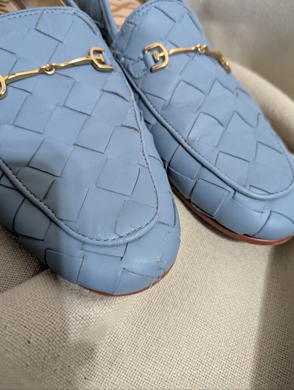 Sam Edelman Lorraine Woven Loafers Blue Gold Horsebit Hardware Size 10 M - Picture 3 of 7